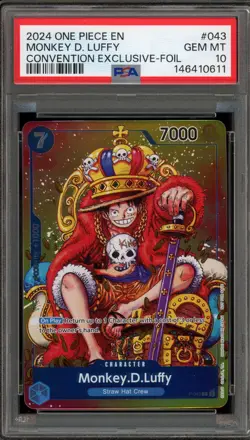 One Piece CCG Monkey.D.Luffy Convention Exclusive Foil Promo P-043 PSA 10 - Image 1