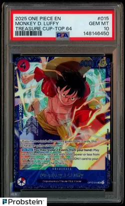 2025 One Piece EN Treasure Cup Top 64 #015 Monkey D Luffy PSA 10 GEM MINT - Image 1