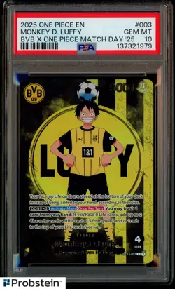 2025 ONE PIECE PROMOS BVB X ONE PIECE MATCH DAY 2025 #003 MONKEY D. LUFFY PSA 10 - Image 1