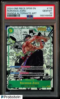 2024 One Piece OP06 EN Manga Alternate Art #118 Roronoa Zoro PSA 10 GEM MINT - Image 1