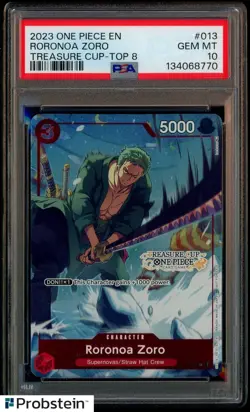 2023 One Piece EN Treasure Cup Top 8 #013 Roronoa Zoro PSA 10 GEM MINT - Image 1