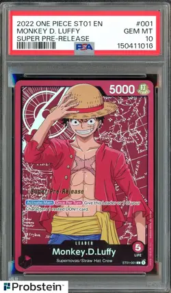 2022 One Piece ST01 EN Super Pre-Release #001 Monkey D. Luffy Red Manga PSA 10 - Image 1