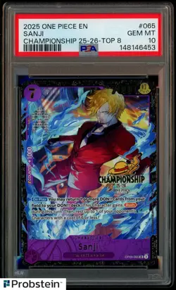 2025 One Piece EN Championship 25-26 #065 Sanji Top 8 PSA 10 GEM MINT - Image 1