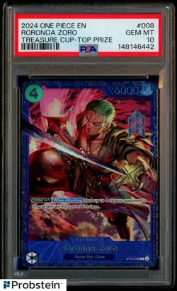 2024 One Piece EN Treasure Cup Top Prize #008 Roronoa Zoro PSA 10 GEM MINT - Image 1