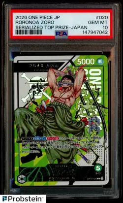 2026 One Piece Japanese Serialized Top PrIze Japan #020 Roronoa Zoro PSA 10 - Image 1