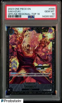 2023 One Piece EN Offline Regional Top 16 #099 Sakazuki PSA 10 GEM MINT - Image 1