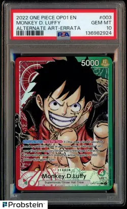 2022 One Piece OP-01 Alternate Art #003 Monkey D. Luffy Errata PSA 10 GEM MINT - Image 1