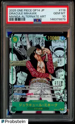 2025 One Piece OP14 Japanese #119 Dracule Mihawak Manga Alternate Art PSA 10 - Image 1