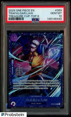 2025 One Piece EN Treausre Cup Top 8 #069 Trafalgar Law PSA 10 GEM MINT - Image 1