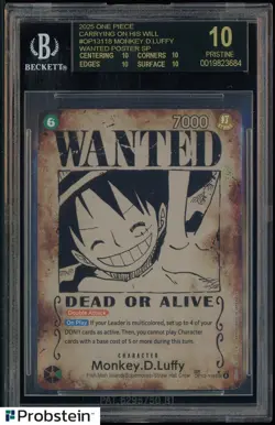 2025 One Piece OP13 EN Wanted Alternate Art Monkey D Luffy BGS 10 BLACK LABEL - Image 1