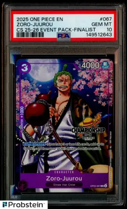 2025 One Piece EN CS 25-26 Finalist Black Stamp #067 Zoro Juurou PSA 10 GEM MINT - Image 1