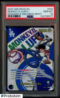 2025 One Piece En Dodgers X One Piece Night #010 Monkey D. Luffy PSA 10 GEM MINT - Image 1