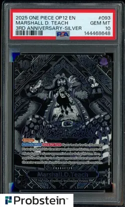 2025 One Piece OP12 EN 3rd Anniversary Silver #093 Marshall D. Teach PSA 10 - Image 1
