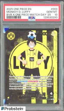 2025 ONE PIECE PROMOS BVB X ONE PIECE MATCH DAY 2025 #003 MONKEY D. LUFFY PSA 10 - Image 1