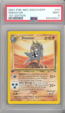 PSA 9 - Pokemon Card - Neo Discovery 43/75 - OMASTAR (u) *1st Edition* - MINT - Image 1