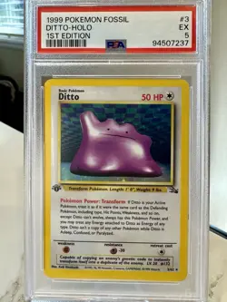 1999 Pokemon Fossil #3 Ditto PSA 5 Excellent Holo 1st Edition - Image 1