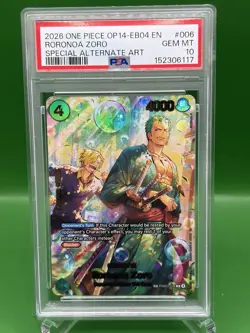One Piece OP14 Azure Sea’s Seven Roronoa Zoro PRB02-006 SP Alt PSA 10 Gem Mint - Image 1