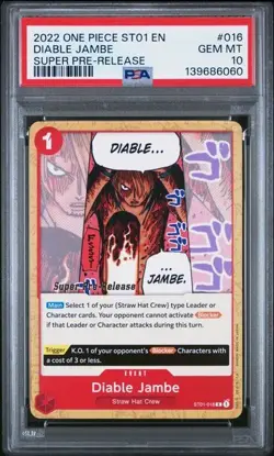 2022 ONE PIECE SUPER PRE RELEASE ST01-016 DIABLE JAMBE PSA 10 GEM MINT - Image 1