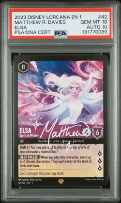 2023 DISNEY LORCANA EN 1 MATTHEW DAVIES 42/204 ELSA AUTO PSA 10 AUTO 10 Pop 1 - Image 1