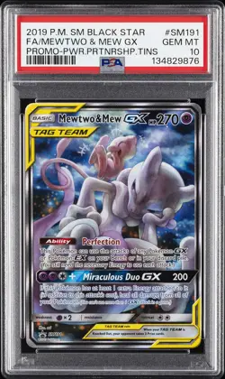 2019 POKEMON SM BLACK STAR PROMO #SM191 FULL ART/MEWTWO & MEW GX PSA 10 - Image 1