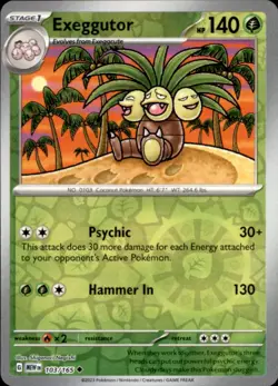 Pokemon Exeggutor Uncommon Reverse Holo MEW 103/165 NM - Image 1