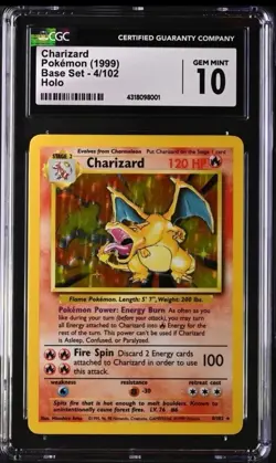 Charizard 4/102 Holo Rare CGC 10 Base Set 1999 Wizards Pokemon - Image 1