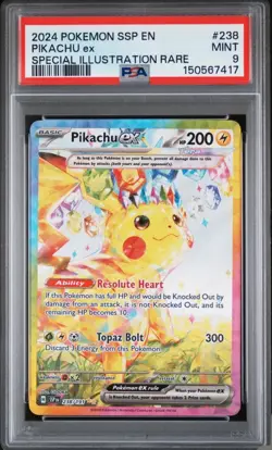 2024 Pokemon SSP EN Surging Sparks Pikachu EX Special Illustration Rare PSA 9 - Image 1
