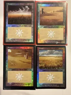 MTG: Set of FOUR Foil Plains Cards 7th Edition, Mercadian Masques -LP - Image 1