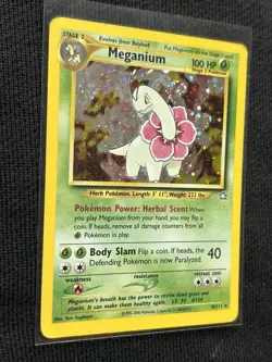 Pokemon TCG Meganium Neo Genesis Holo Swirl Card 10/111 - Image 1