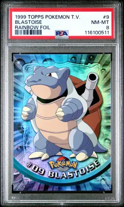 1999 TOPPS POKEMON TV RAINBOW FOIL #9 BLASTOISE PSA 8 - Image 1