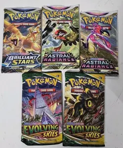 Pokemon Tcg Evolving Skies Sword And Shield/Brilliant Stars Booster Lot Of 5 - Image 1