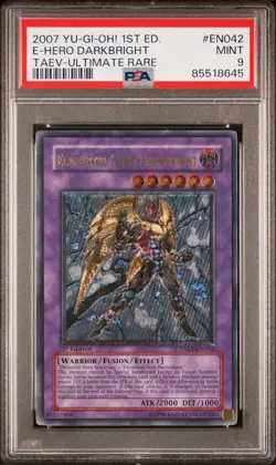Yugioh PSA 9 Elemental Hero Darkbright TAEV-EN042 1st Edition Ultimate Rare - Image 1
