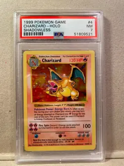 1999 Pokemon Base Set Shadowless Charizard 4/102 Holo Rare PSA 7 NM - Image 1