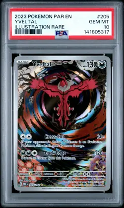 2023 POKEMON PAR EN-PARADOX RIFT ILLUSTRATION RARE #205 YVELTAL PSA 10 - Image 1