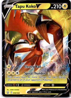 Pokemon TCG Tapu Koko V 050/163 Swsh05 Battle Styles Holo Rare Near Mint - Image 1