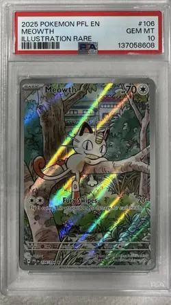Meowth 106/094 Illustration Rare 2025 Pokemon Phantasmal Flames PSA 10 Gem Mint - Image 1