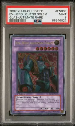 YUGIOH 1ST GLAS-EN039 EVIL HERO LIGHTNING GOLEM ULTIMATE PSA 9 MINT #88246027 - Image 1