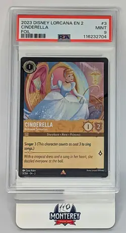 2023 DISNEY LORCANA EN 2-RISE OF THE FLOODBORN FOIL #3 CINDERELLA BALLROOM PSA 9 - Image 1