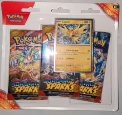 Pokemon TCG- Scarlet Violet Surging Sparks 3 Pack Booster Blister Zapdos New - Image 1