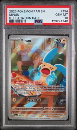 2023 POKEMON PAR EN-PARADOX RIFT ILLUSTRATION RARE #194 MINUN PSA 10 - Image 1