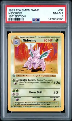 1999 POKEMON BASE SET 1ST EDITION #37 NIDORINO PSA 8 - Image 1