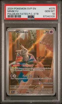 Pokemon 2024 Mimikyu #075 Pokemon Center ETB Stamp Paldean Fates GEM MT PSA 10 - Image 1