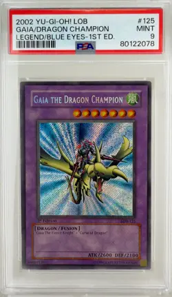 2002 YuGiOh Gaia The Dragon Champion 1st Ed. LOB-125 Secret Rare PSA 9 Mint - Image 1