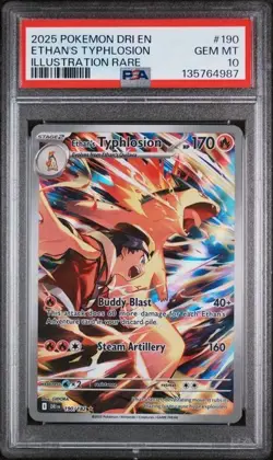 2025 POKEMON DRI EN-DESTINED RIVALS ILLUSTRATION RARE ETHAN'S TYPHLOSION PSA 10 - Image 1