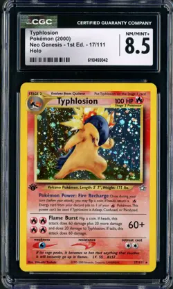 2000 Pokemon Neo Genesis 1st Ed Typhlosion Holo Rare #17 Double Swirl CGC 8.5 - Image 1