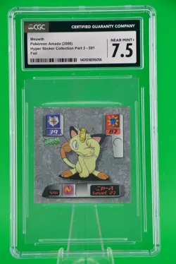 2000 Pokemon Amada Hyper Sticker Meowth Japan #591 Holo CGC 7.5 - Image 1