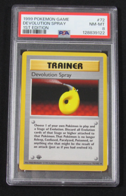1999 Pokemon Game TRAINER DEVOLUTION SPRAY 1st Edition 72/102 PSA 8 NM-MT - Image 1