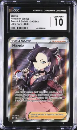 CGC 10 GEM MINT Marnie 200/202 Sword & Shield Holo Full Art Ultra Rare Pokemon - Image 1