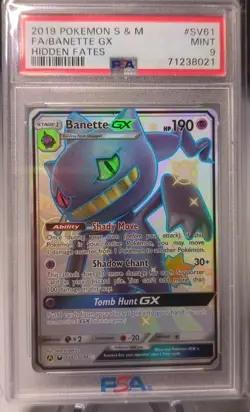 2019 POKEMON BANETTE GX FULL ART FOIL HIDDEN FATES SV61/SV94 PSA 9 CARD - Image 1