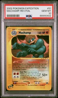 2002 POKEMON EXPEDITION #51 MACHAMP-REV.FOIL PSA 10 - Image 1
